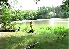 Hot Brunette Teen with Big Natural Boobs Fucks Grandpa at Lake - old and young sex outdoors