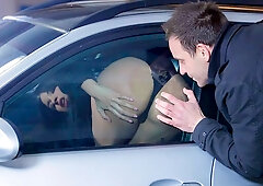 Glamorous sex at the parking lot with a long-haired brunette Anissa Kate