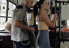 Brunette fucked hard on a freaking bus