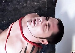 Breasty golden-haired hottie sucking a penis and screwing with a fastened up chap