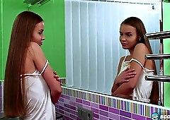 Teen Braceface Cums in Shower