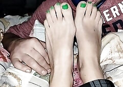 WHILST THIS BABE WATCHES A VIDEO CUCKOLD FEET FOOTJOB