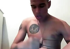 Big dick soldier boy loves his own cum