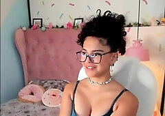 Brunette amateur babe strips off and masturbates