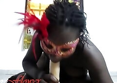 Black masive butt bouncing on a large vibrator