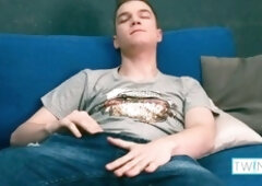 Horny teen Ethan milks his meatpipe until he shoots a sticky load