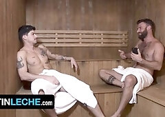 Steamy sauna action with two naked men hungry for cock - the heat is on!