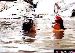 Sexy Aussie lesbo sweethearts, redheaded Jenner and brunette hair Rose, give every other muff diving and rimjobs outdoors