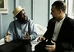 Ebony and white males get a oral pleasure from Amish playgirl and pound her twat and butt on the sofa and cum in her throat.