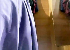 Curvy mother I'd like to fuck in the mall fitting room trying on skirts. I wish to show u what's going on behind the dressing room curtain. 