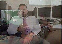 Bearded man in office delivers erotic ASMR dirty talk while masturbating