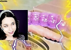 Cute tranny DaniTheCutie tries getting fucked by a weird looking anal beads dildo hybrid