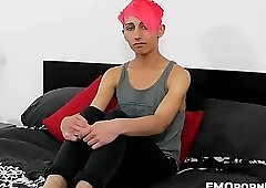 Witness how slim emo Leo Quin usually strokes his massive penis