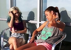 Blonde and brunette lesbians licking and sucking pussy