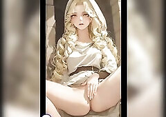 Hairy Blond Manga Elf in Hooded Robe Takes Large Jock Outside. Ai.