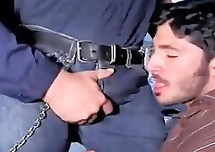 Boy by sears workers in the store's basement