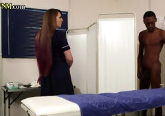 CFNM IR slutty nurses blowing BIG BLACK COCK in threesome till cum load