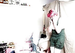 Sissy bunny peeing in shorts