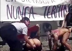 Shemales and Fags protesting in Chile during the Civil War