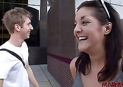 Amateur brunette MILF gets picked up and fucked