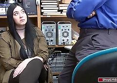 Busty brunette was caught shoplifting, so she choose to get fucked to skip going to jail