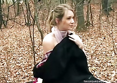 Delicious blonde babe, Jewel is fucking a stranger in the forest and enjoying it a lot