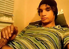 Solo beauty stroking his perfect cock with passion