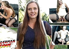 GERMAN SCOUT - Natural saggy Boobs Hotty Riddy with hirsute Twat get multiple Squirt Climax at Pick Up Casting