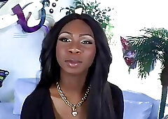 Beautiful tranny Kourtney strokes her big black cock to cumshot