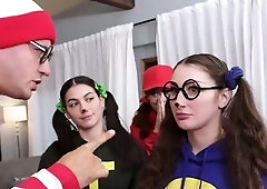 Besties spreading wide for candies in foursome