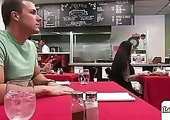 Melissa gets fucked in the restaurant