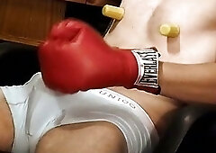 CBT athletic dude in underwear bashes his own balls