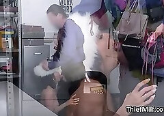 Guard strips and hard fucks busty pilfers mouth and pussy