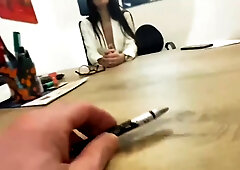 Young Milf in Nylons Takes Desk Pounding