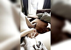 fingering my moist cunt on the daybed awaiting to get caught