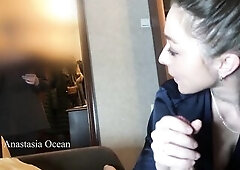 My stepmom catched me giving a oral sex to my boyfriend. We were talking and this babe watched how I suck and this chab cum on my face.