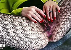 Curvy brunette in fishnets takes anal from her partner before a cumshot