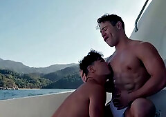 Passionate kissing outdoors before the orgy