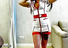 A fitness model in the role of a hawt nurse