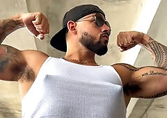 Getting my big nipples ready before hitting the gym with some outdoor play