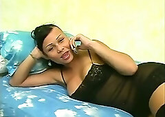 Busty trans girl in sexy stockings gets anally pounded