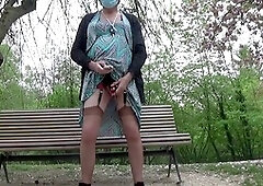 Mature transgender sissy in sexy lingerie getting playful in public