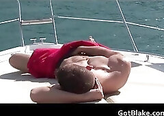 Sexy guy with great body wanking his gay tube on the boat