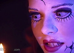 Redheaded Chrissy Fox plays a haunted doll in a steamy Halloween horror parody