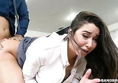 Nice sexy secretary gets bent over the table and properly fucked right away