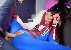 Batty man Jane Tears up Black Cat & Gwen Stacy (Amber Hallibell, Purple Breezy, Sia Siberia)