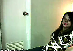 round Asian tranny in rosy underwear shows big ass in shower