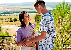 Outdoor sex session with a long-legged brunette Viola Weber