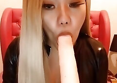 nasty blond Ladyboy With dildo