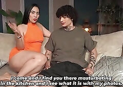 Big-bootied stepmother catches stepson masturbating and decides how to help him